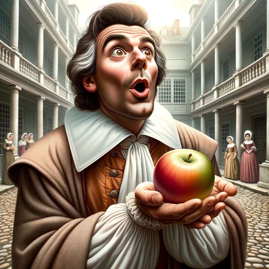 the discovery of gravity, digital art, caricature